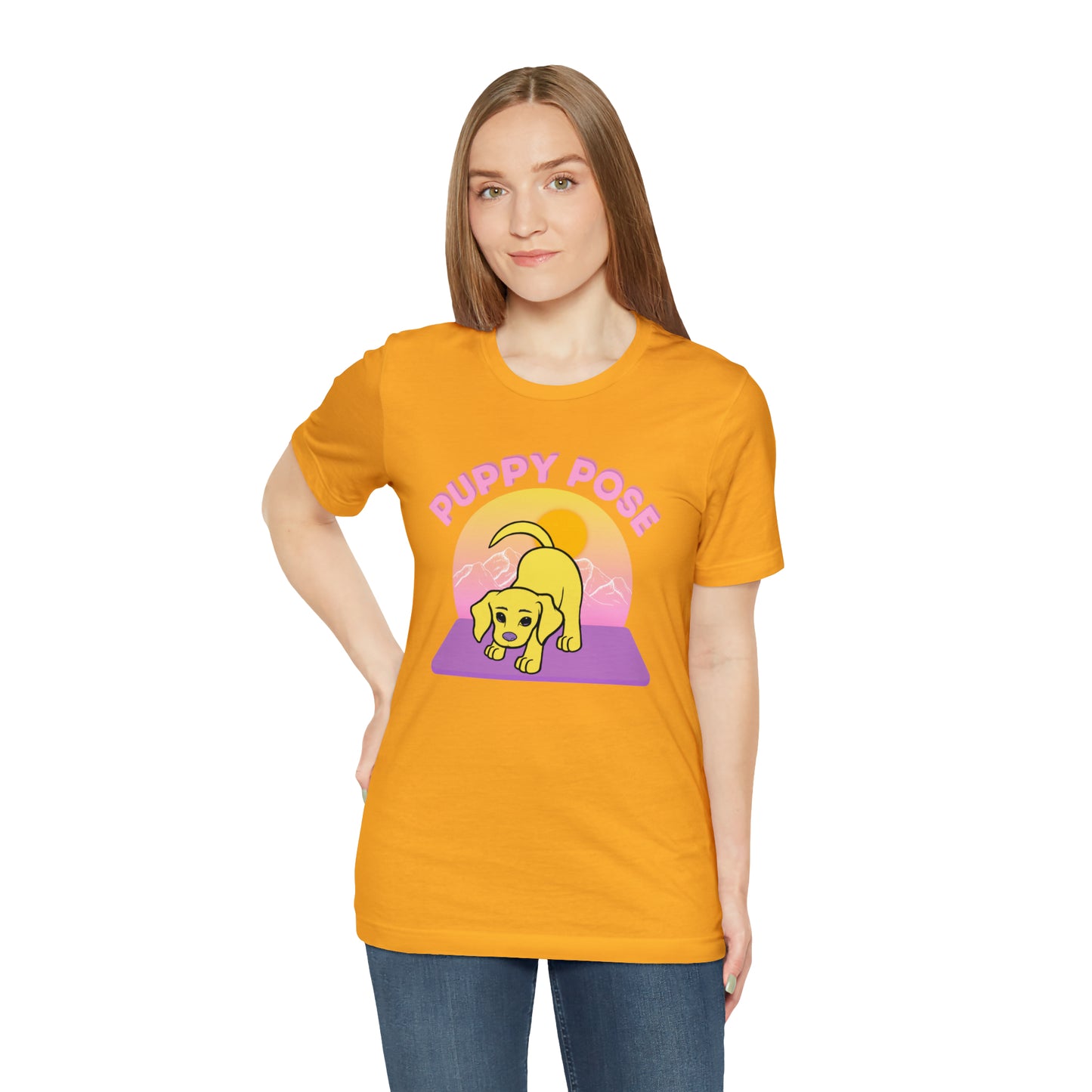 Puppy Pose with Yogi the Rescue Puppy Yoga Mascot Mountain Seen Unisex Classic Tee