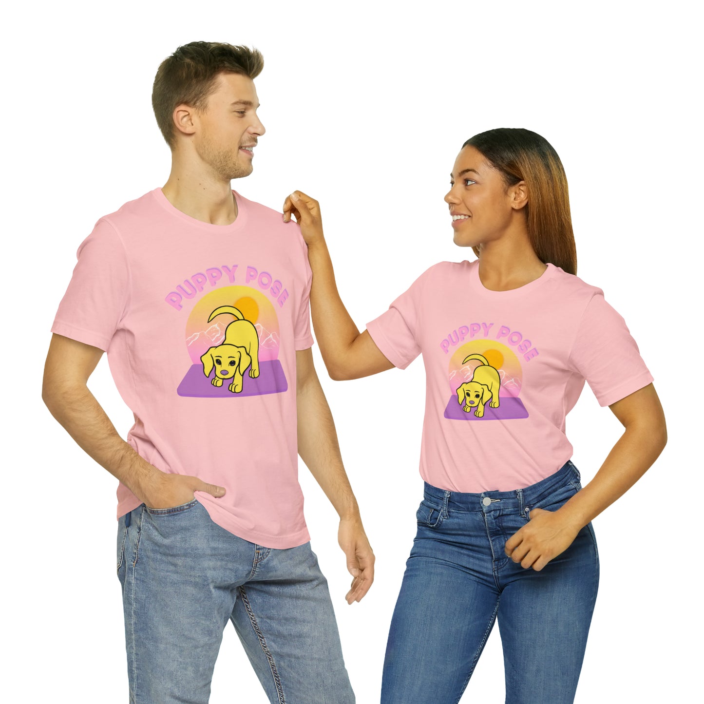 Puppy Pose with Yogi the Rescue Puppy Yoga Mascot Mountain Seen Unisex Classic Tee