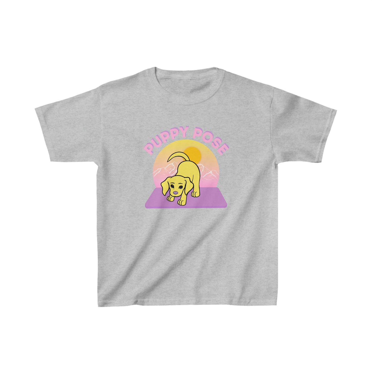 KIDS Puppy Pose with Yogi the Rescue Puppy Yoga Mascot Mountain Seen Unisex Classic Tee