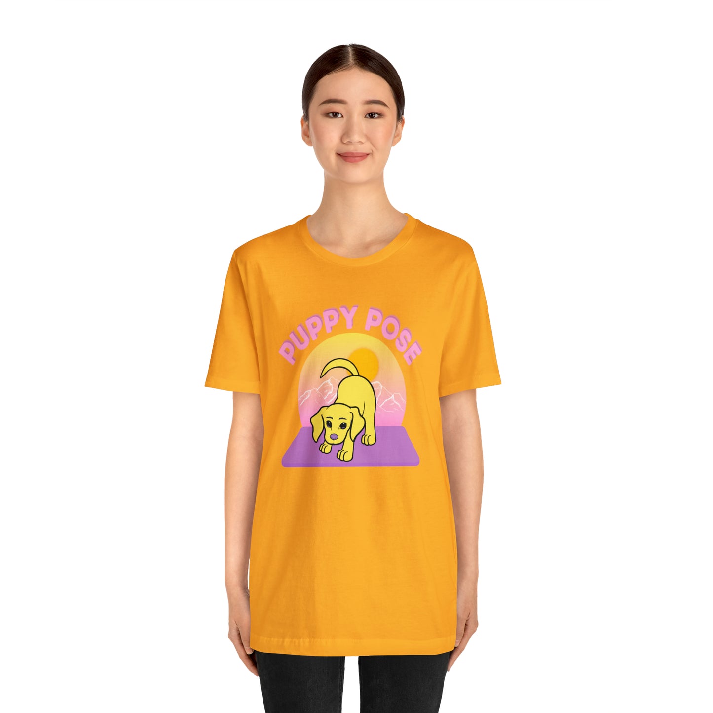 Puppy Pose with Yogi the Rescue Puppy Yoga Mascot Mountain Seen Unisex Classic Tee