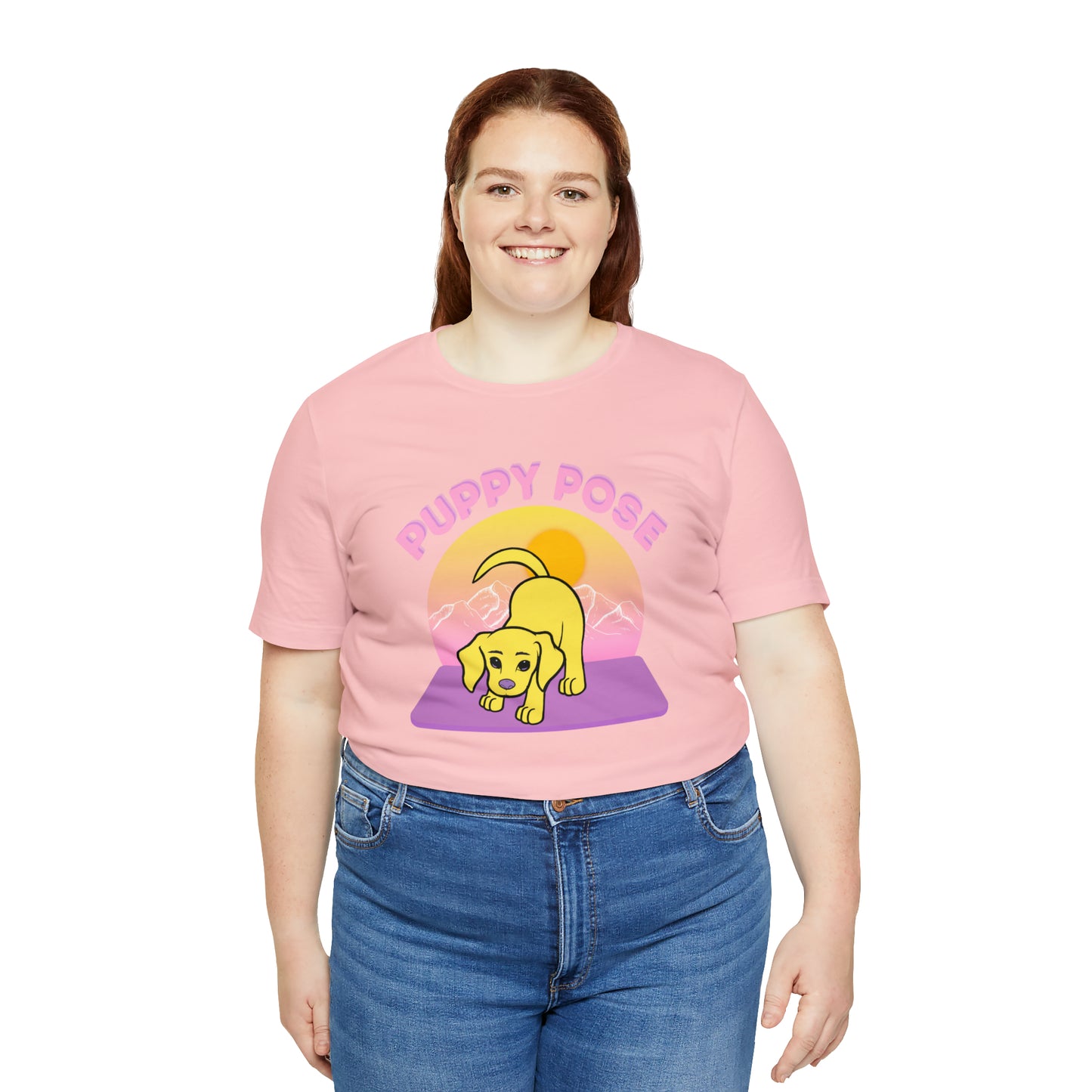 Puppy Pose with Yogi the Rescue Puppy Yoga Mascot Mountain Seen Unisex Classic Tee