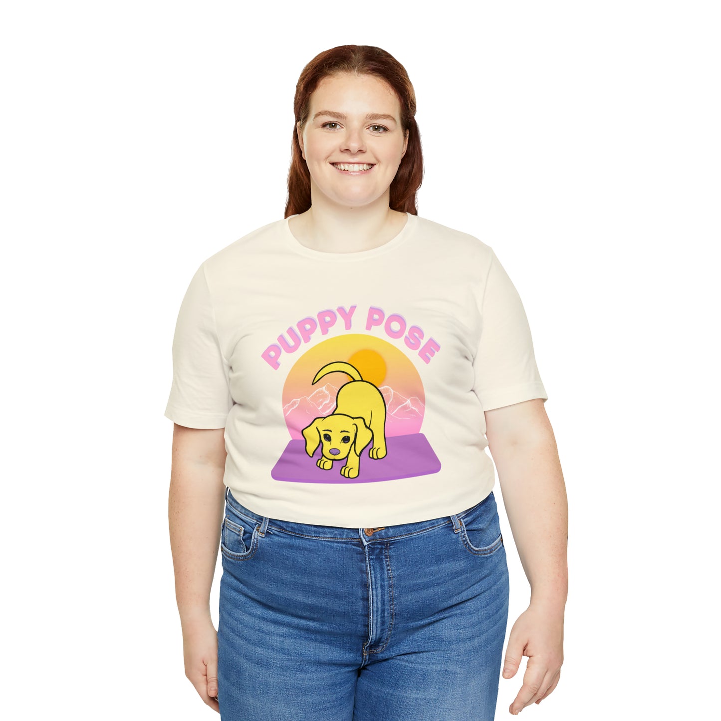 Puppy Pose with Yogi the Rescue Puppy Yoga Mascot Mountain Seen Unisex Classic Tee
