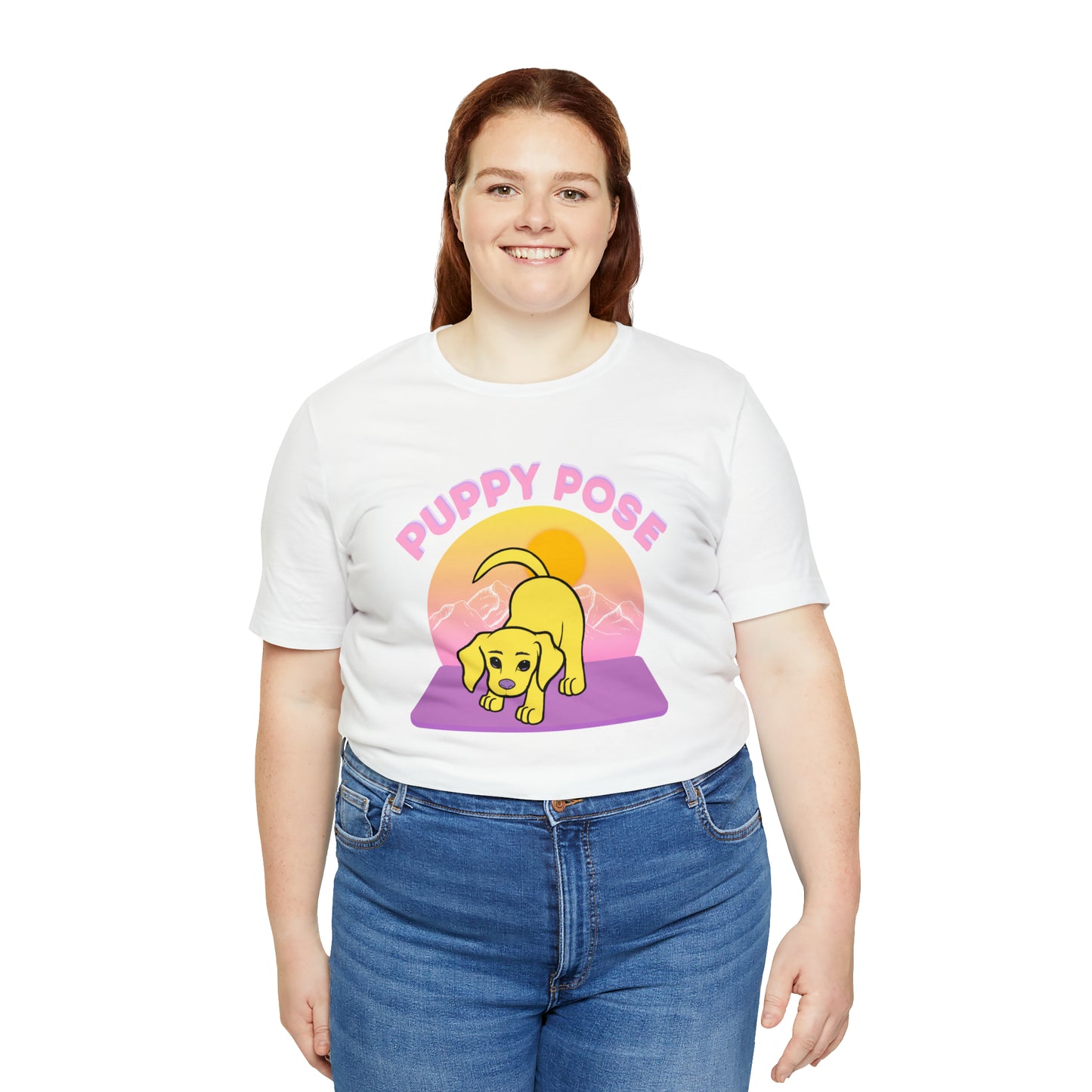 Puppy Pose with Yogi the Rescue Puppy Yoga Mascot Mountain Seen Unisex Classic Tee