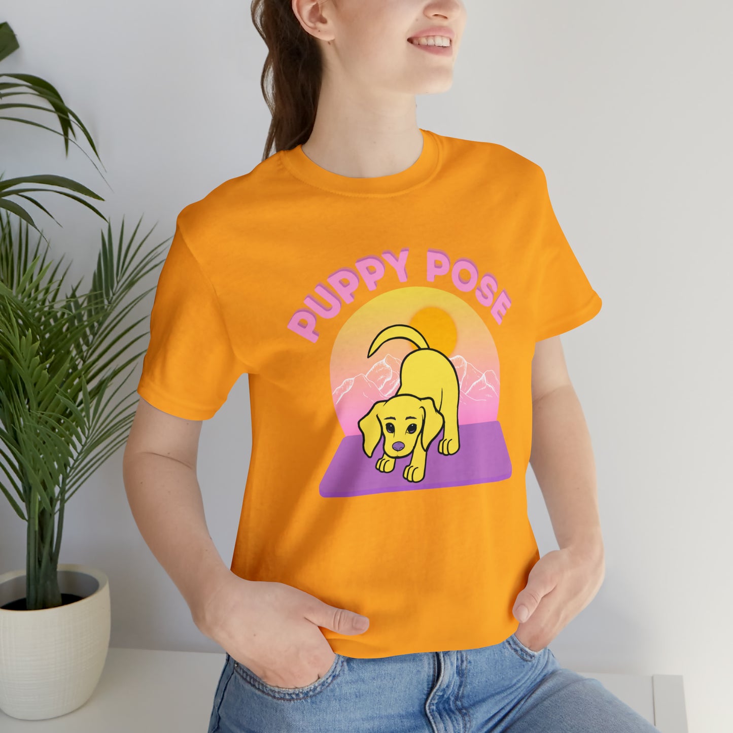 Puppy Pose with Yogi the Rescue Puppy Yoga Mascot Mountain Seen Unisex Classic Tee