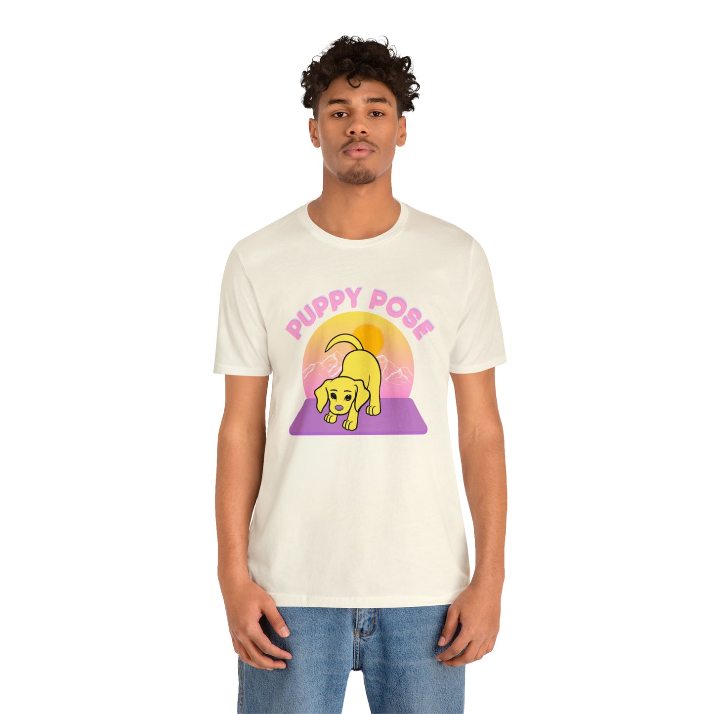 Puppy Pose with Yogi the Rescue Puppy Yoga Mascot Mountain Seen Unisex Classic Tee