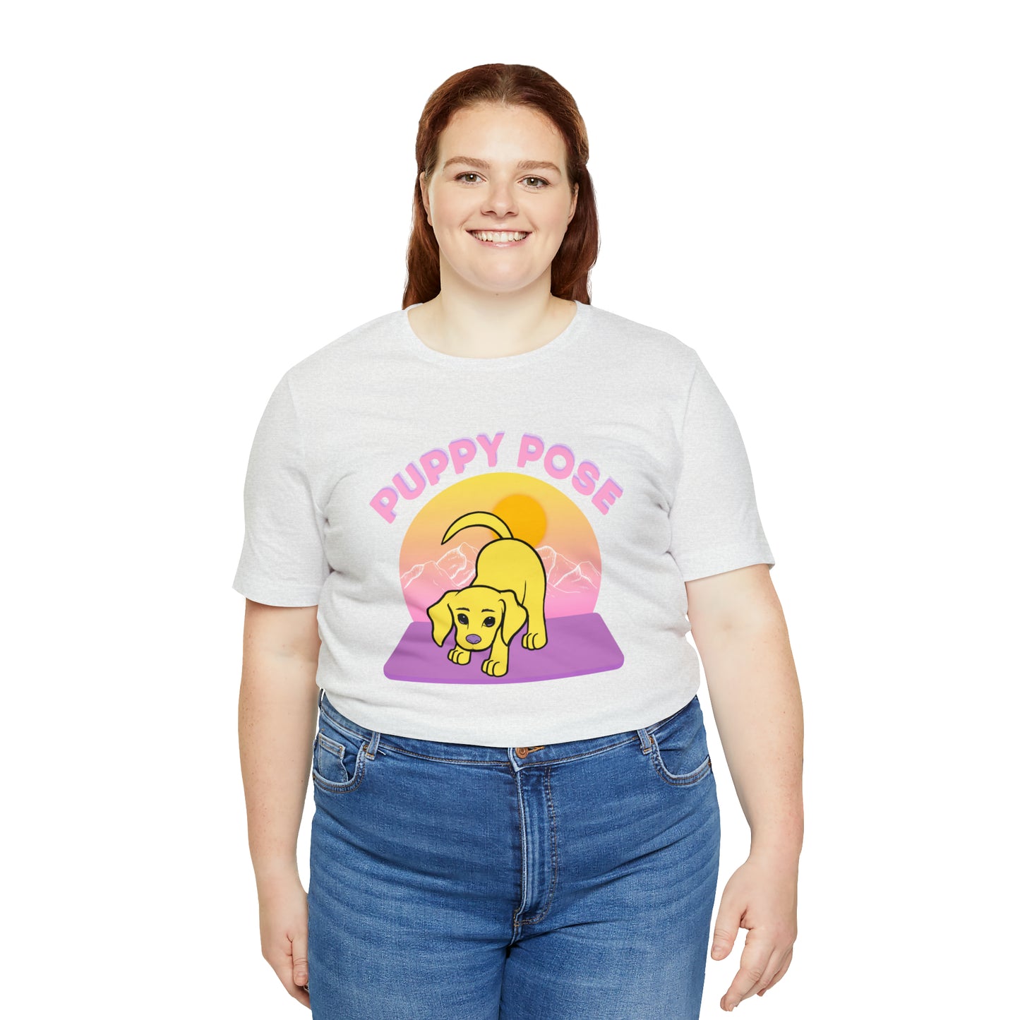 Puppy Pose with Yogi the Rescue Puppy Yoga Mascot Mountain Seen Unisex Classic Tee