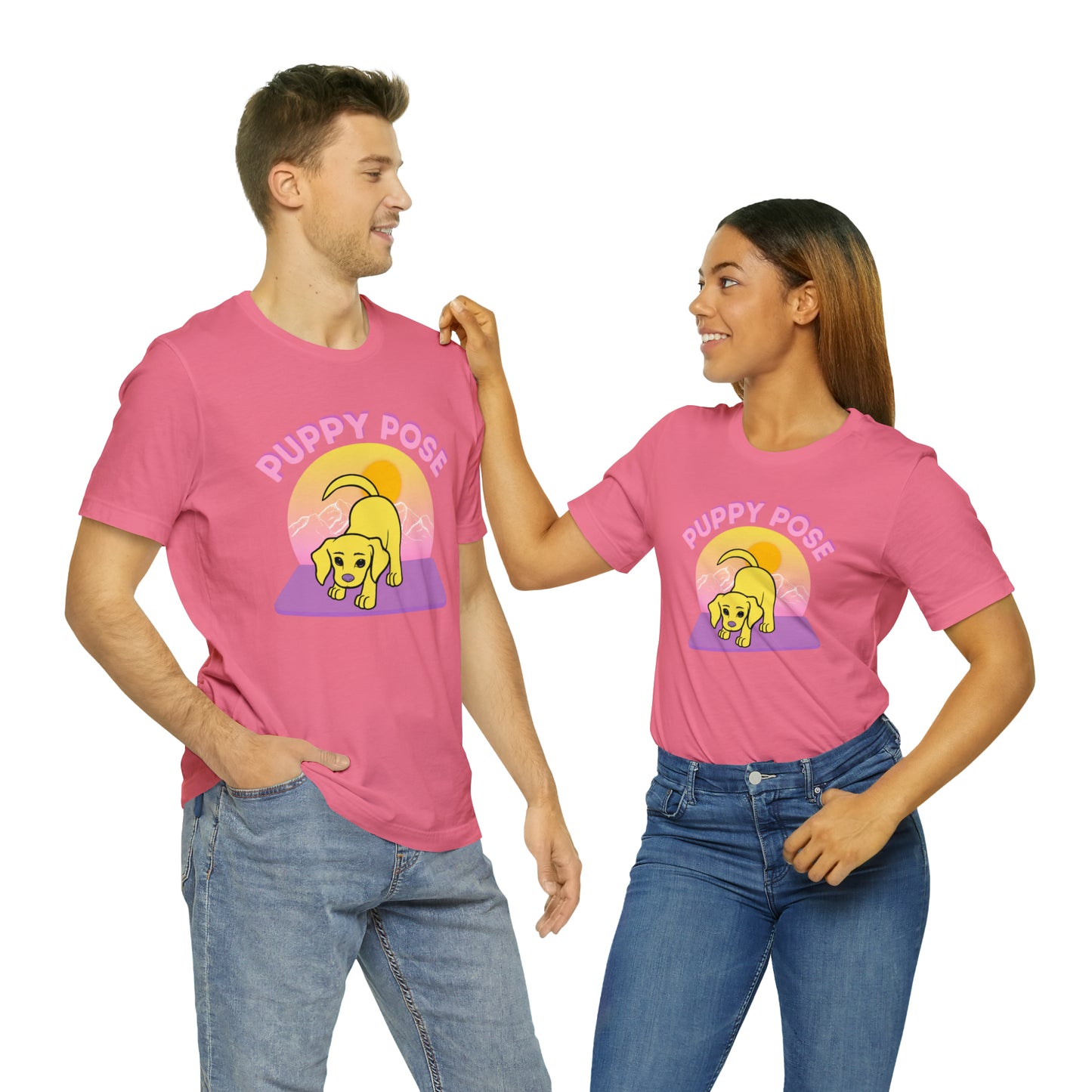 Puppy Pose with Yogi the Rescue Puppy Yoga Mascot Mountain Seen Unisex Classic Tee