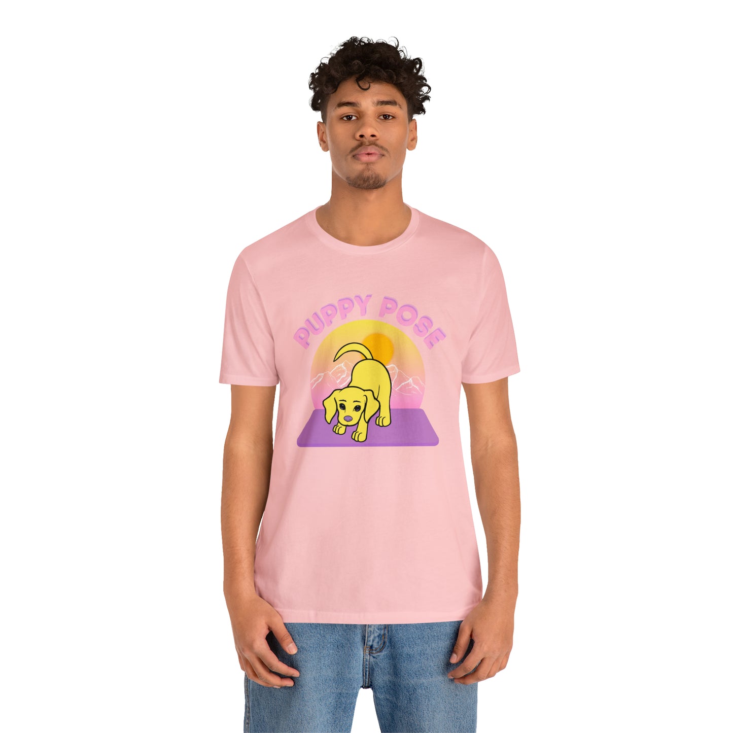 Puppy Pose with Yogi the Rescue Puppy Yoga Mascot Mountain Seen Unisex Classic Tee