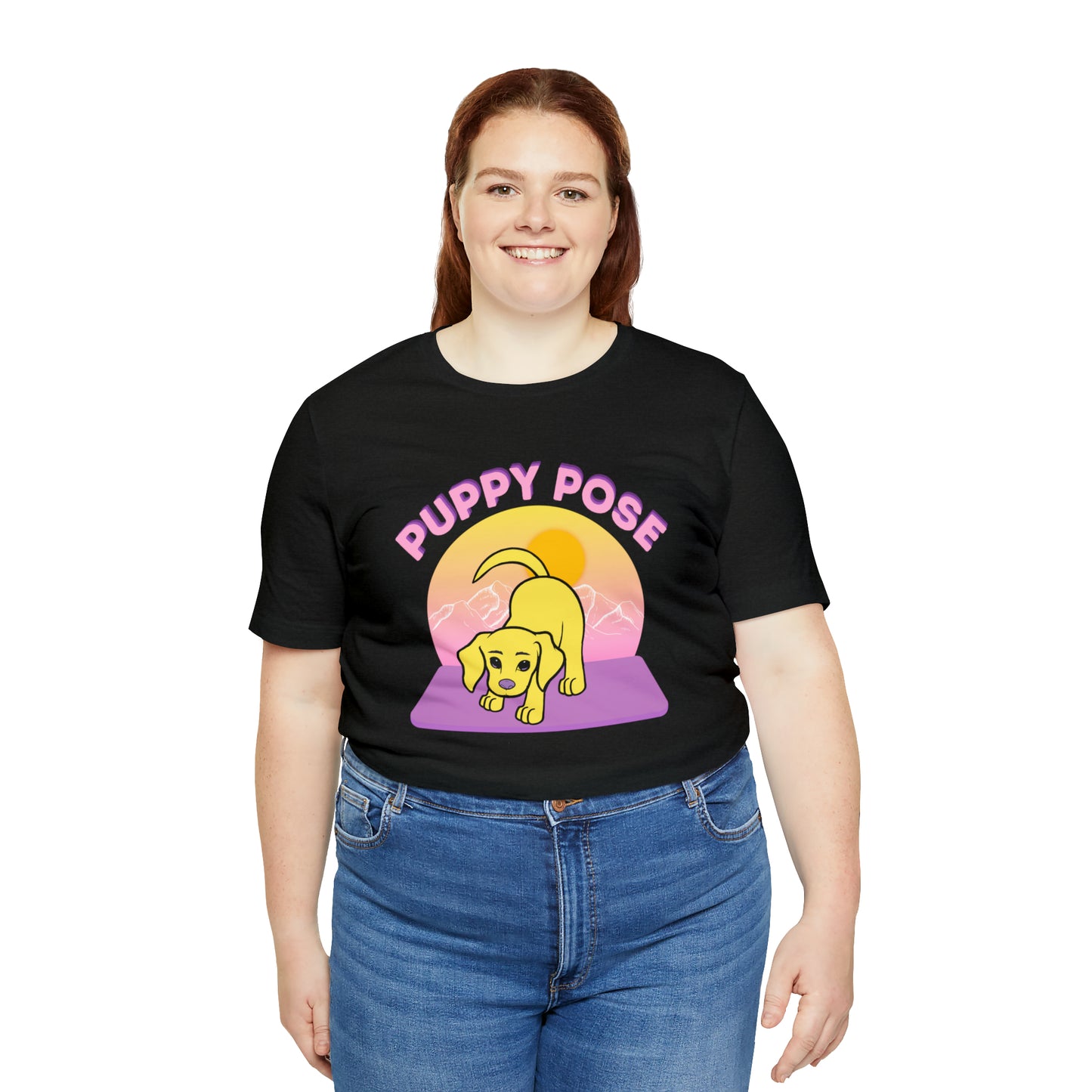 Puppy Pose with Yogi the Rescue Puppy Yoga Mascot Mountain Seen Unisex Classic Tee