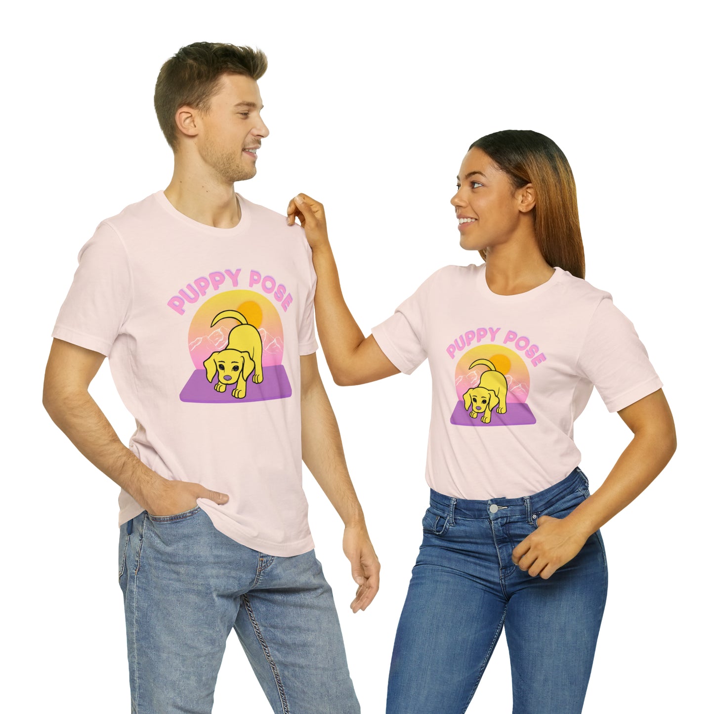 Puppy Pose with Yogi the Rescue Puppy Yoga Mascot Mountain Seen Unisex Classic Tee
