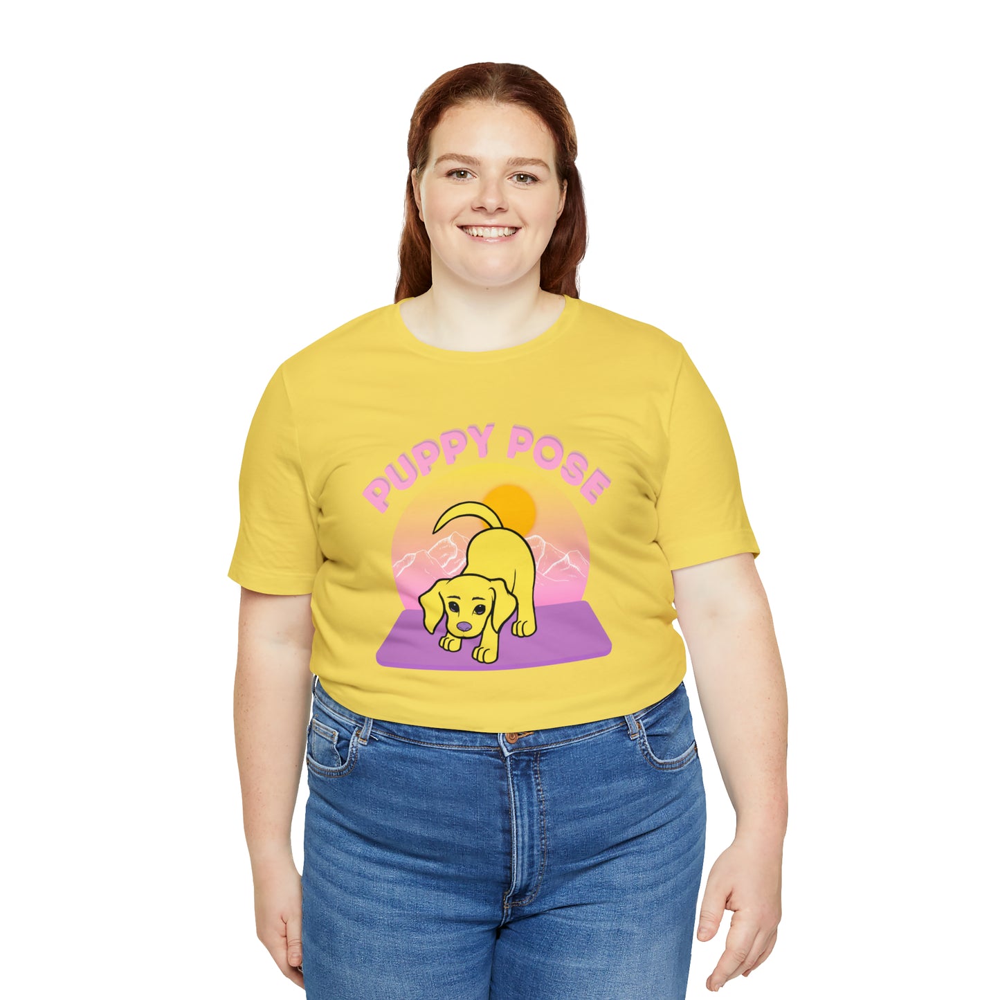 Puppy Pose with Yogi the Rescue Puppy Yoga Mascot Mountain Seen Unisex Classic Tee