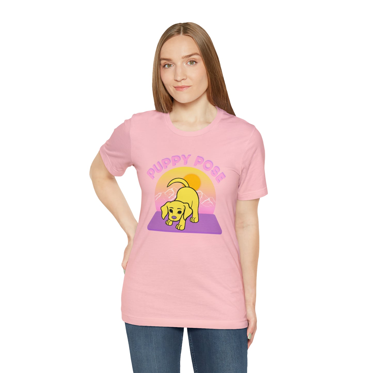 Puppy Pose with Yogi the Rescue Puppy Yoga Mascot Mountain Seen Unisex Classic Tee