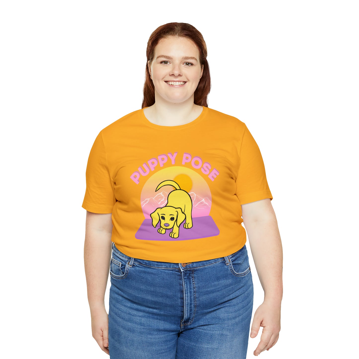 Puppy Pose with Yogi the Rescue Puppy Yoga Mascot Mountain Seen Unisex Classic Tee