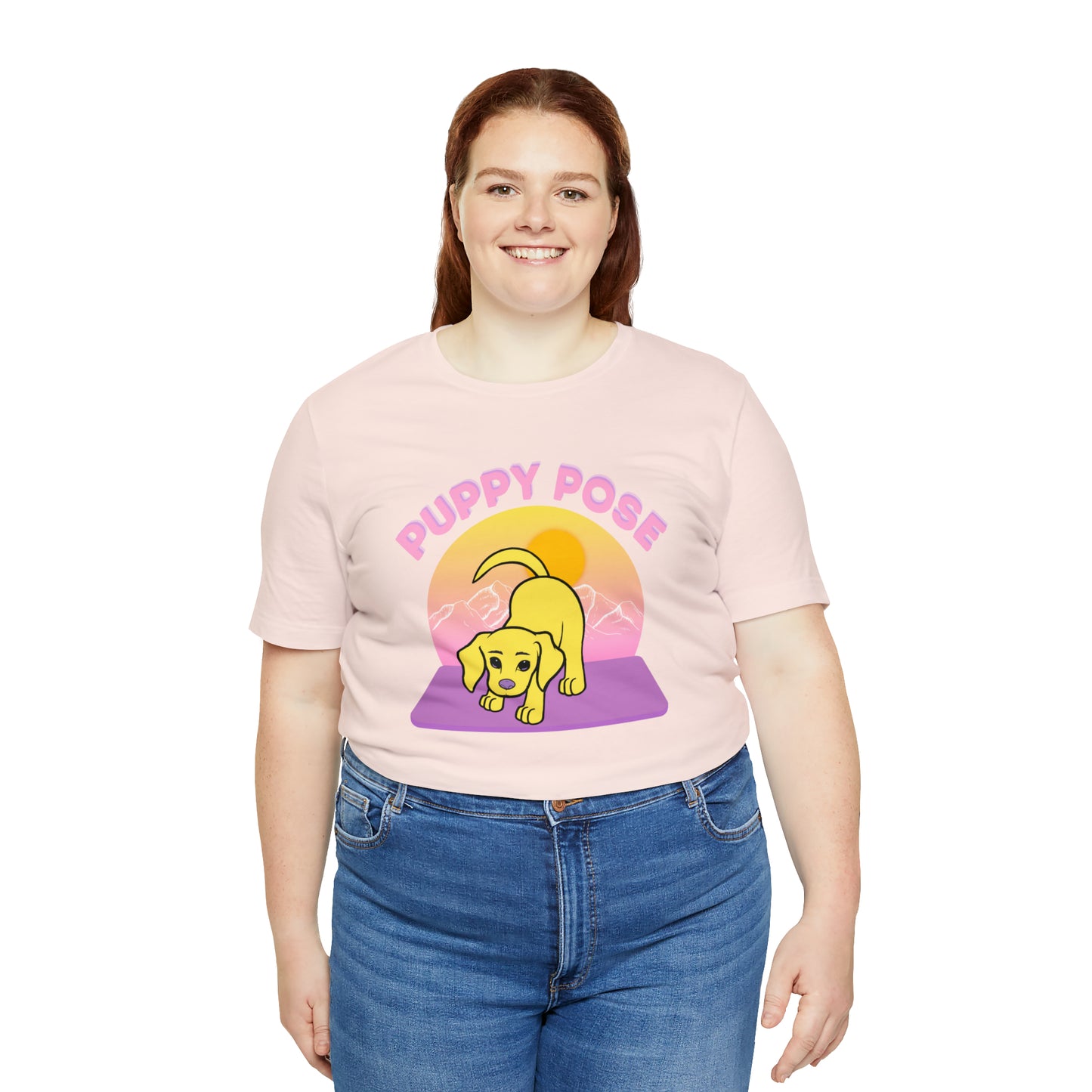 Puppy Pose with Yogi the Rescue Puppy Yoga Mascot Mountain Seen Unisex Classic Tee