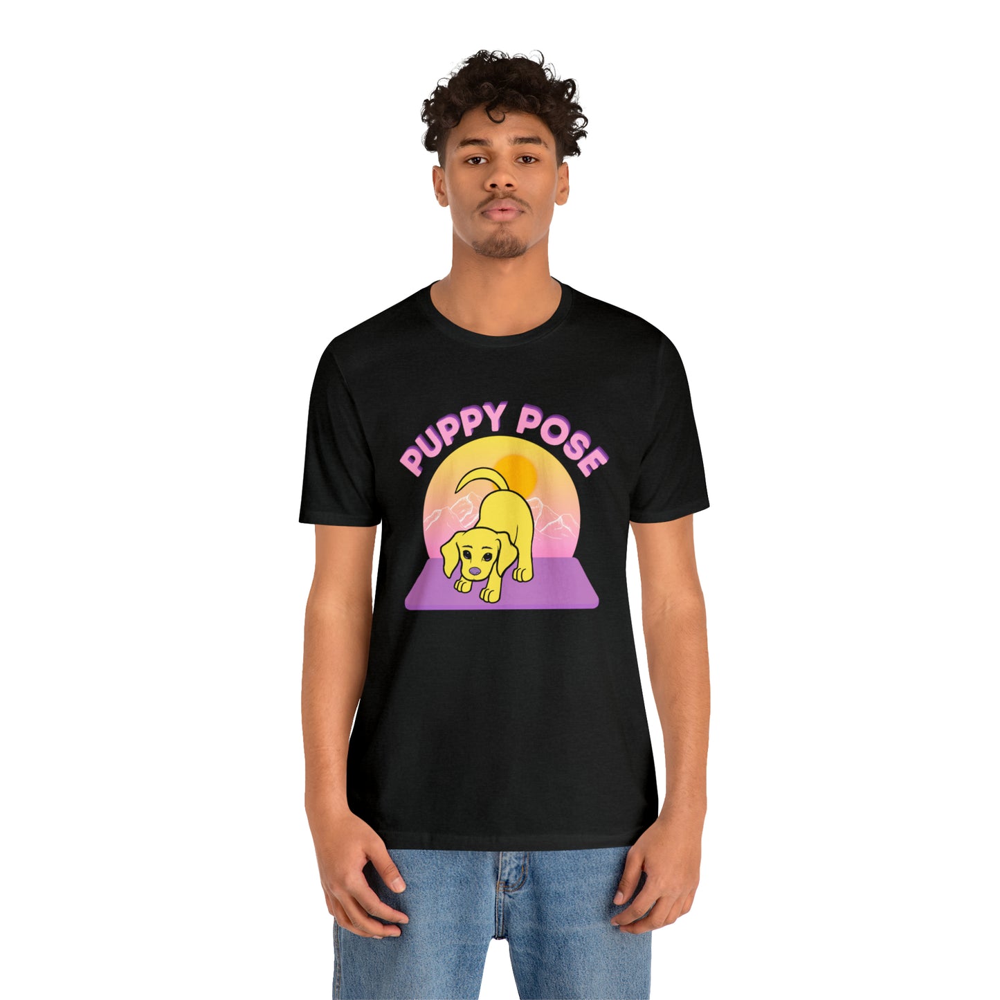 Puppy Pose with Yogi the Rescue Puppy Yoga Mascot Mountain Seen Unisex Classic Tee