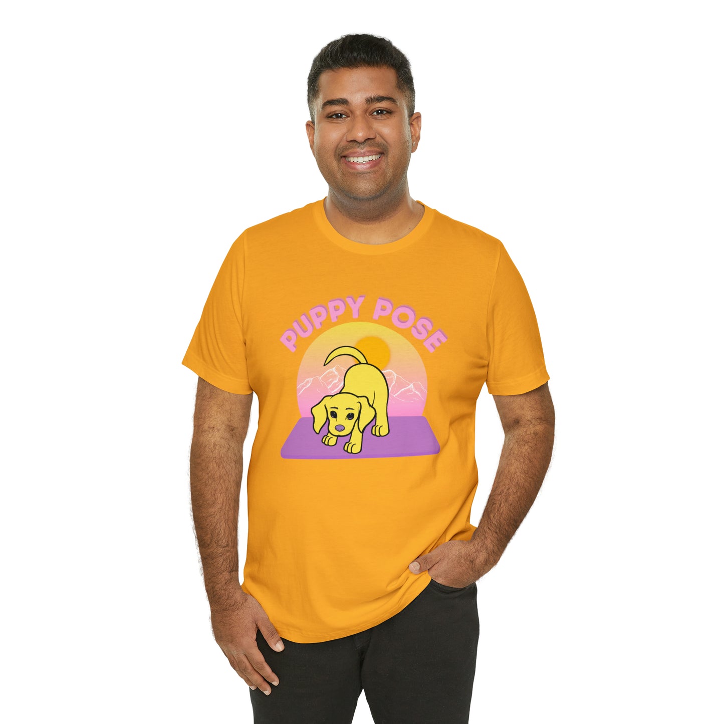 Puppy Pose with Yogi the Rescue Puppy Yoga Mascot Mountain Seen Unisex Classic Tee