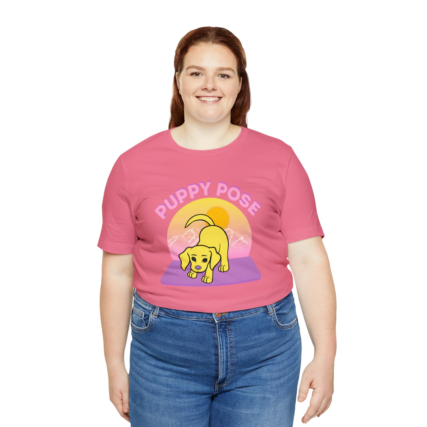 Puppy Pose with Yogi the Rescue Puppy Yoga Mascot Mountain Seen Unisex Classic Tee
