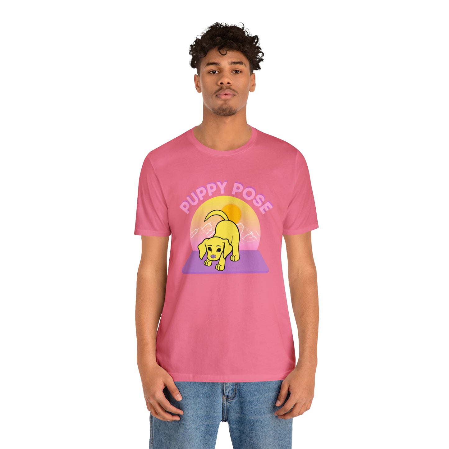 Puppy Pose with Yogi the Rescue Puppy Yoga Mascot Mountain Seen Unisex Classic Tee