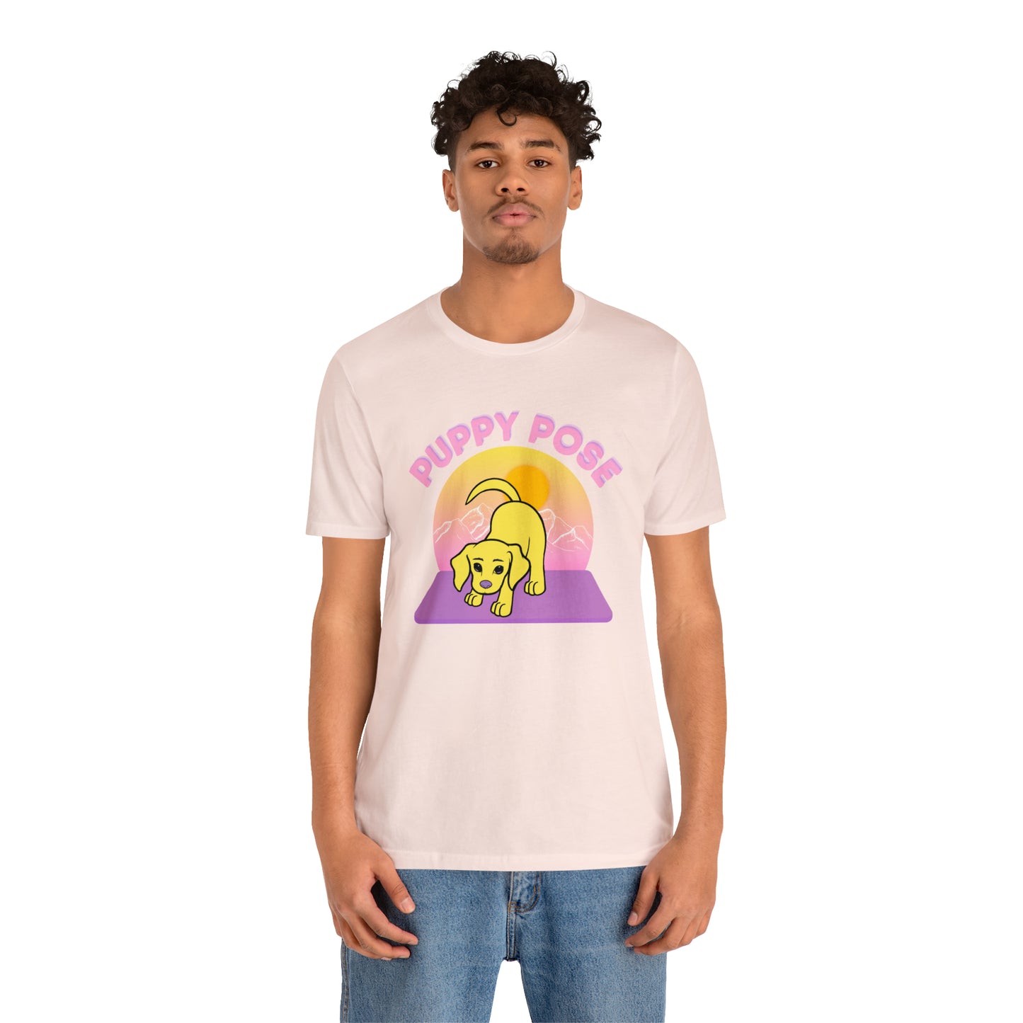 Puppy Pose with Yogi the Rescue Puppy Yoga Mascot Mountain Seen Unisex Classic Tee