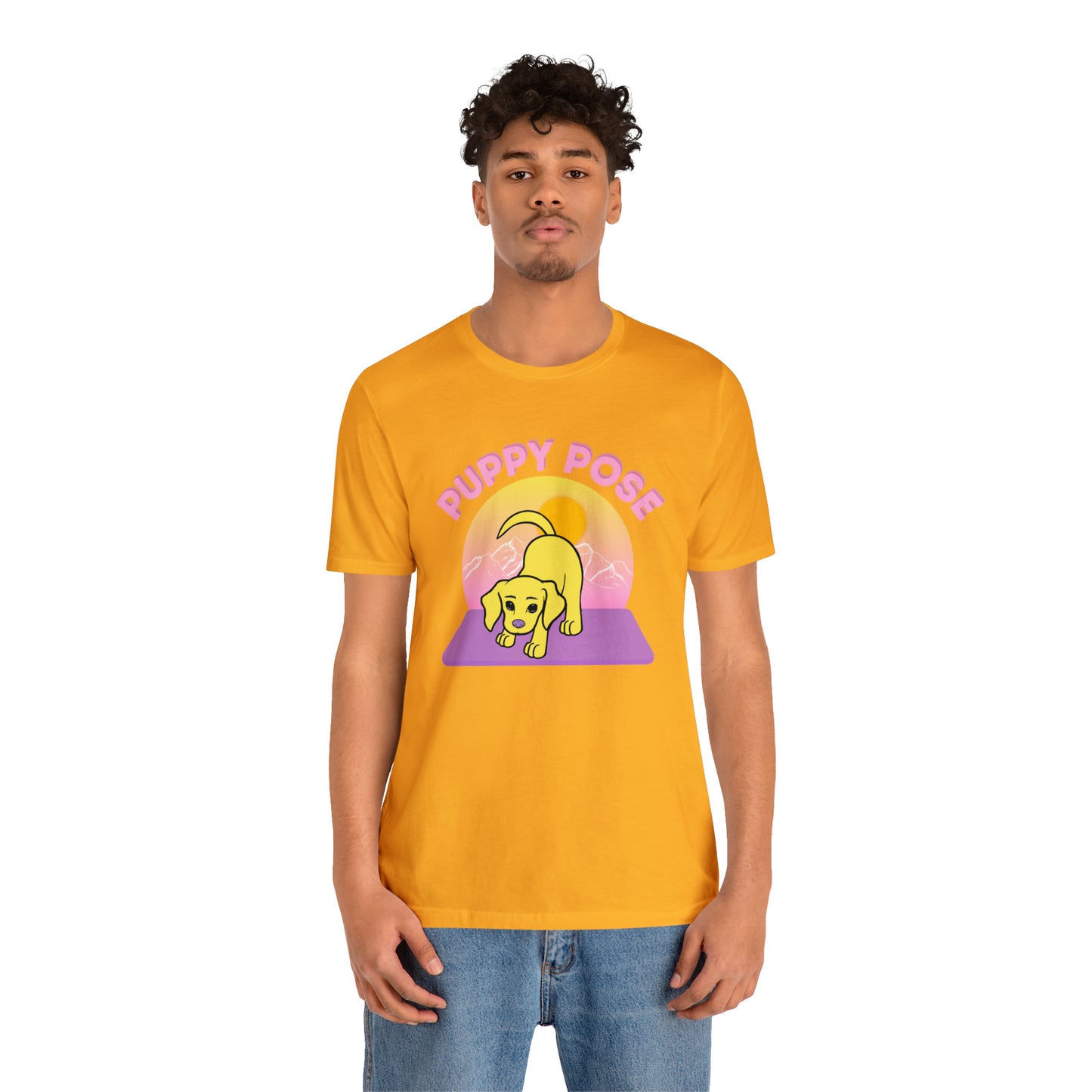 Puppy Pose with Yogi the Rescue Puppy Yoga Mascot Mountain Seen Unisex Classic Tee