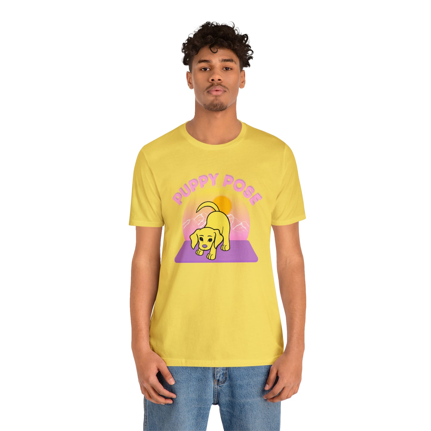 Puppy Pose with Yogi the Rescue Puppy Yoga Mascot Mountain Seen Unisex Classic Tee