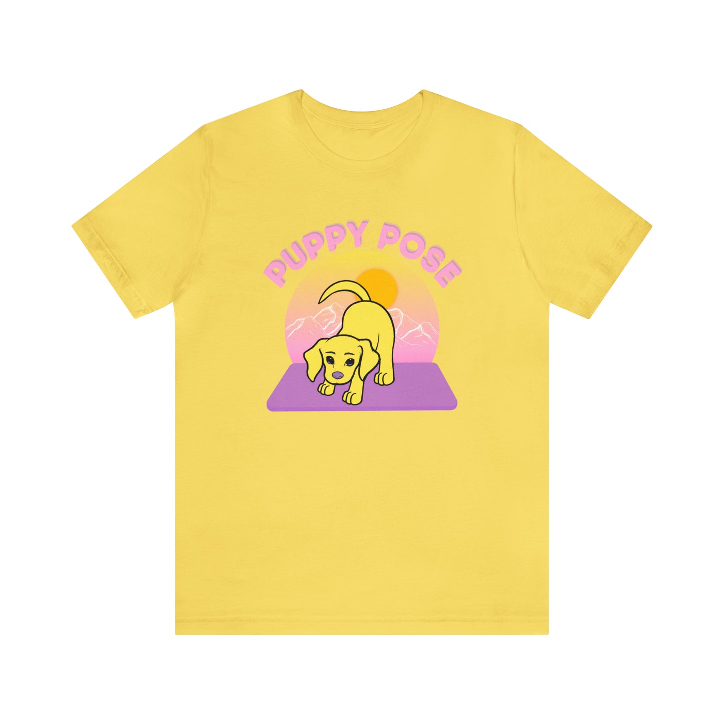 Puppy Pose with Yogi the Rescue Puppy Yoga Mascot Mountain Seen Unisex Classic Tee