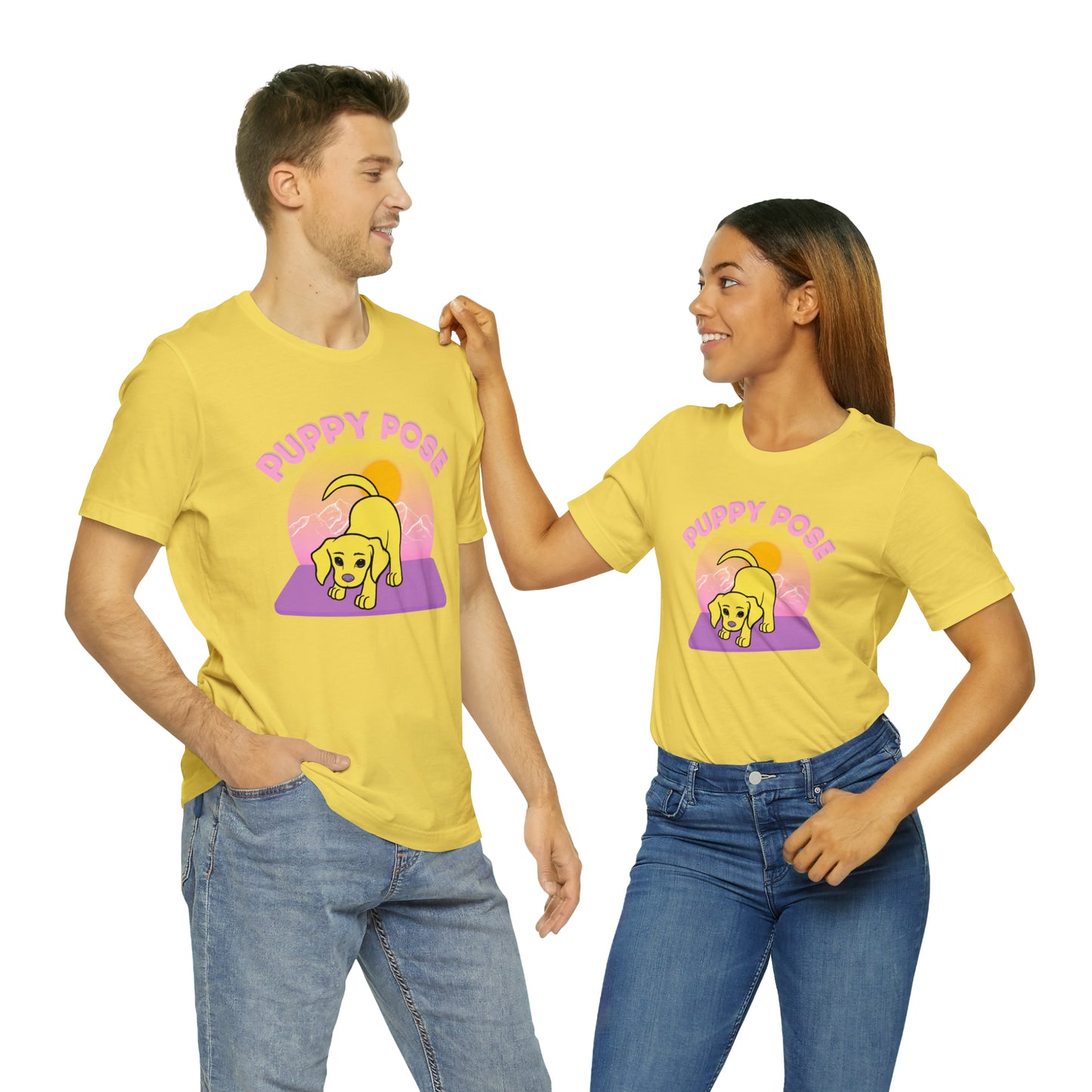 Puppy Pose with Yogi the Rescue Puppy Yoga Mascot Mountain Seen Unisex Classic Tee