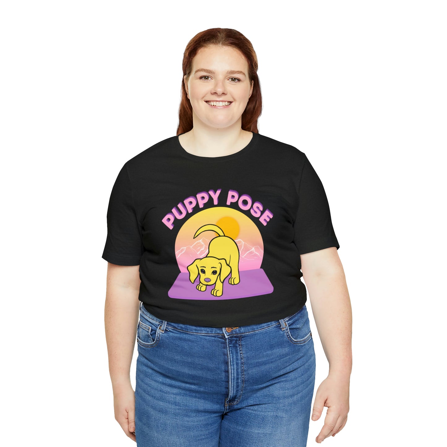 Puppy Pose with Yogi the Rescue Puppy Yoga Mascot Mountain Seen Unisex Classic Tee