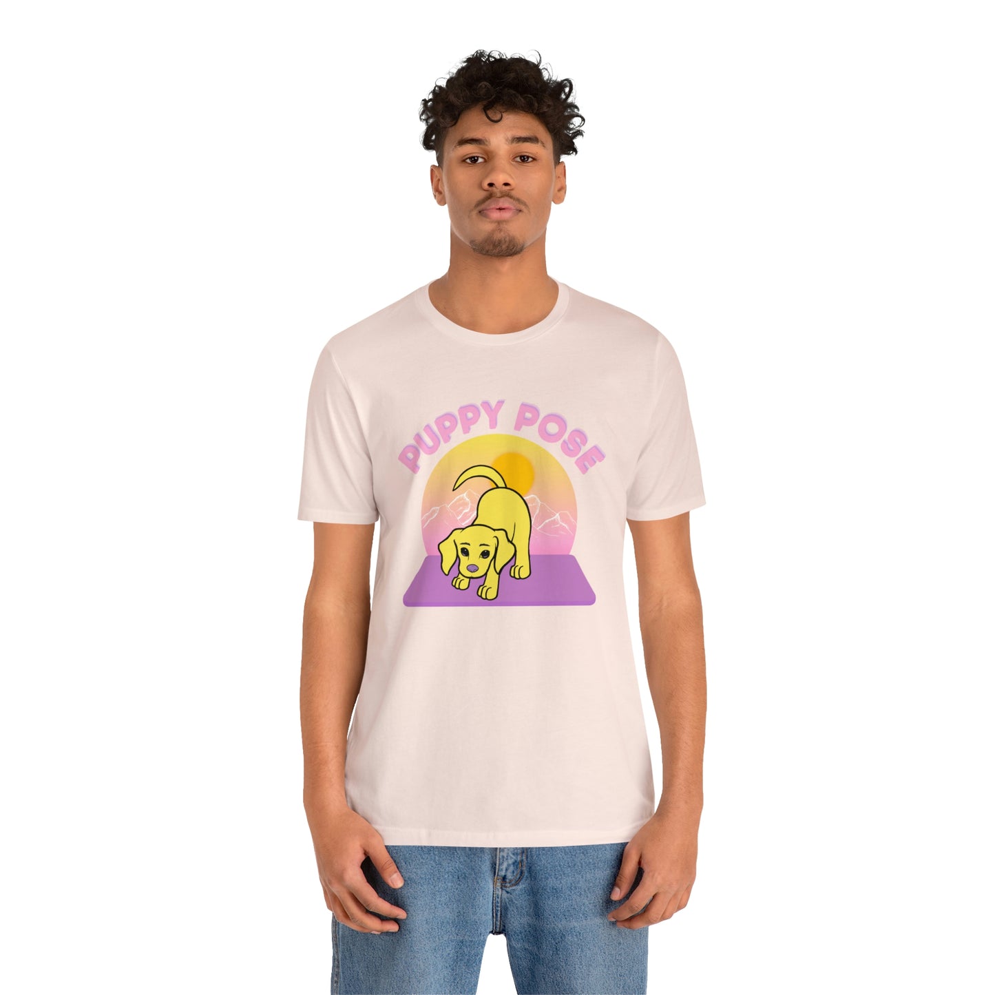 Puppy Pose with Yogi the Rescue Puppy Yoga Mascot Mountain Seen Unisex Classic Tee