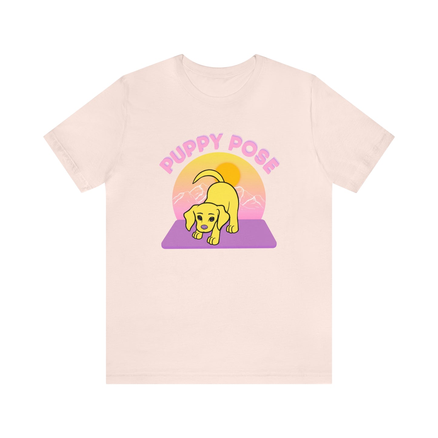 Puppy Pose with Yogi the Rescue Puppy Yoga Mascot Mountain Seen Unisex Classic Tee