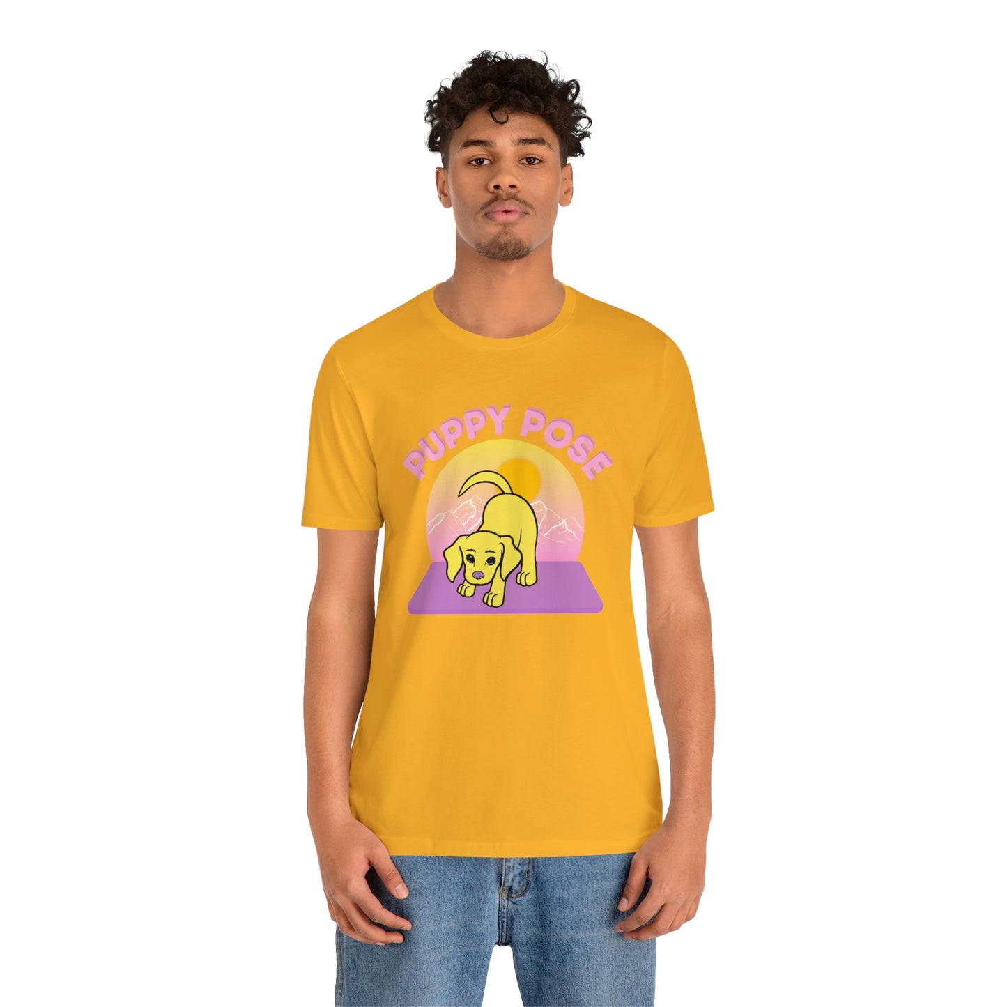 Puppy Pose with Yogi the Rescue Puppy Yoga Mascot Mountain Seen Unisex Classic Tee