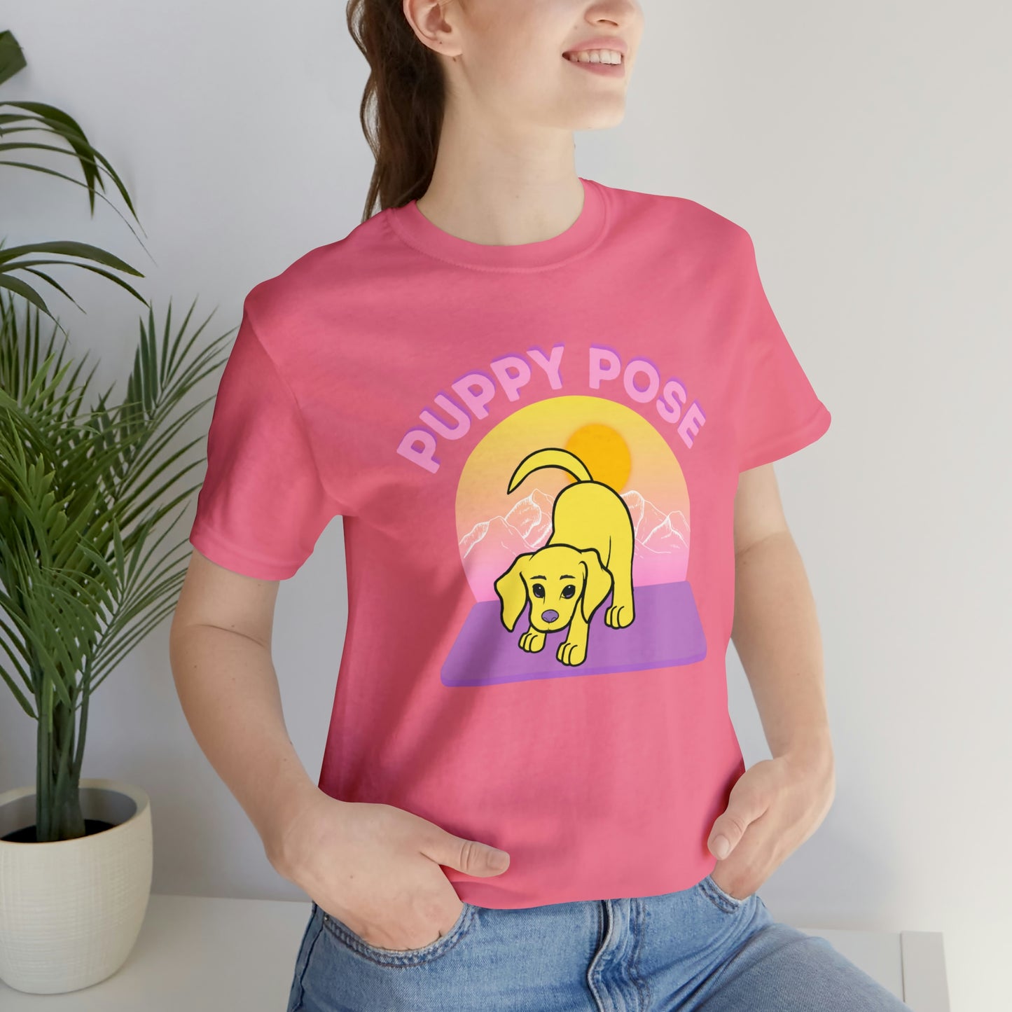 Puppy Pose with Yogi the Rescue Puppy Yoga Mascot Mountain Seen Unisex Classic Tee