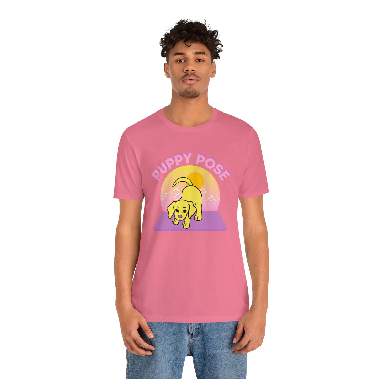 Puppy Pose with Yogi the Rescue Puppy Yoga Mascot Mountain Seen Unisex Classic Tee