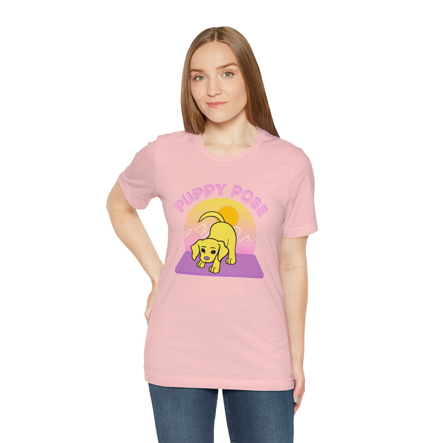 Puppy Pose with Yogi the Rescue Puppy Yoga Mascot Mountain Seen Unisex Classic Tee