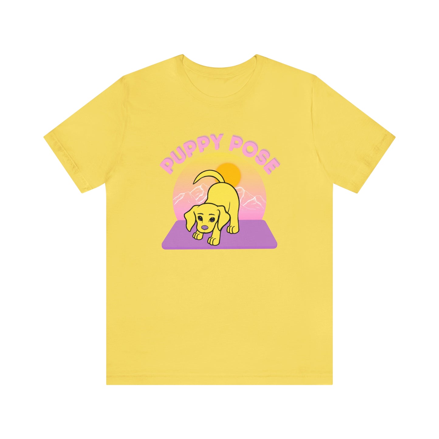 Puppy Pose with Yogi the Rescue Puppy Yoga Mascot Mountain Seen Unisex Classic Tee