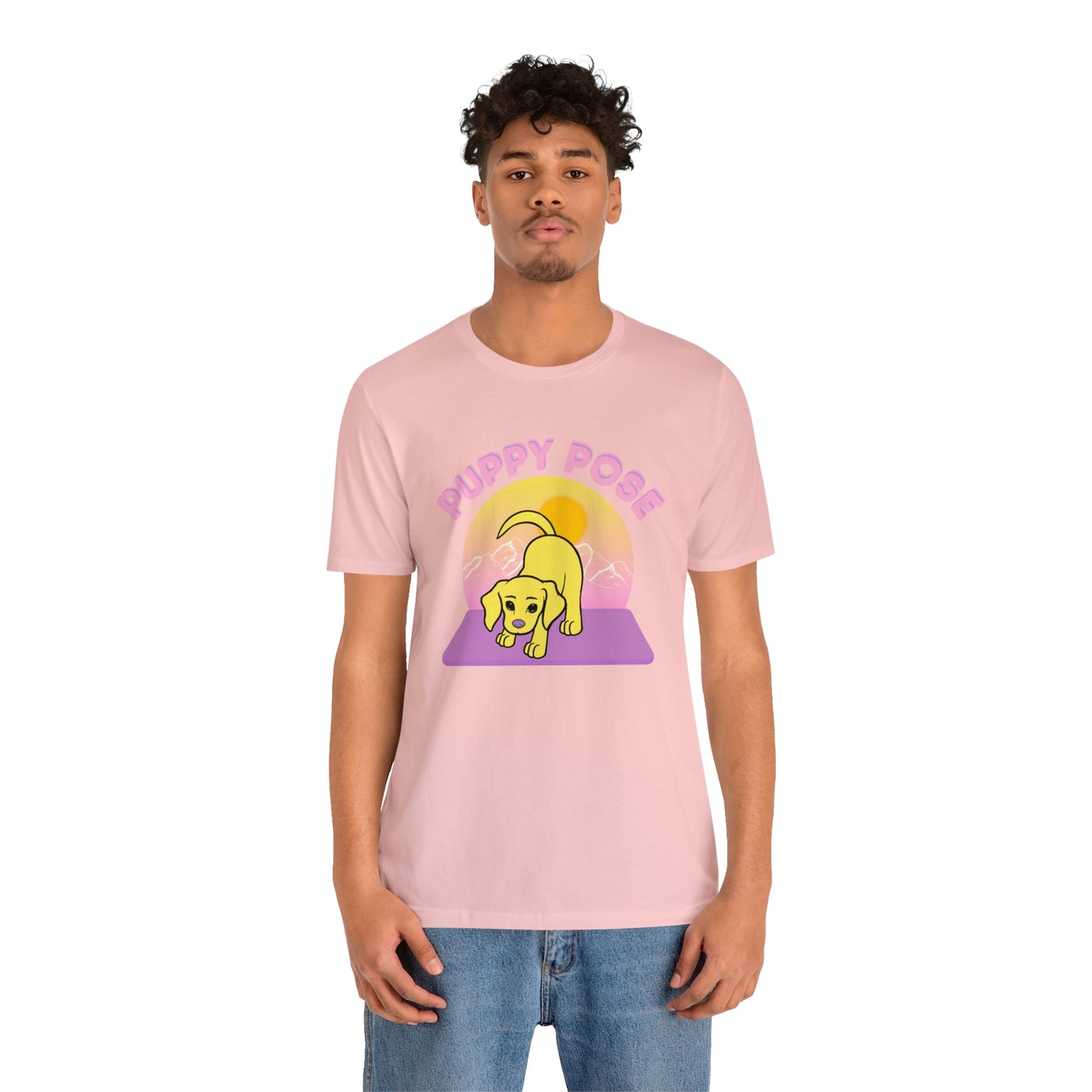 Puppy Pose with Yogi the Rescue Puppy Yoga Mascot Mountain Seen Unisex Classic Tee