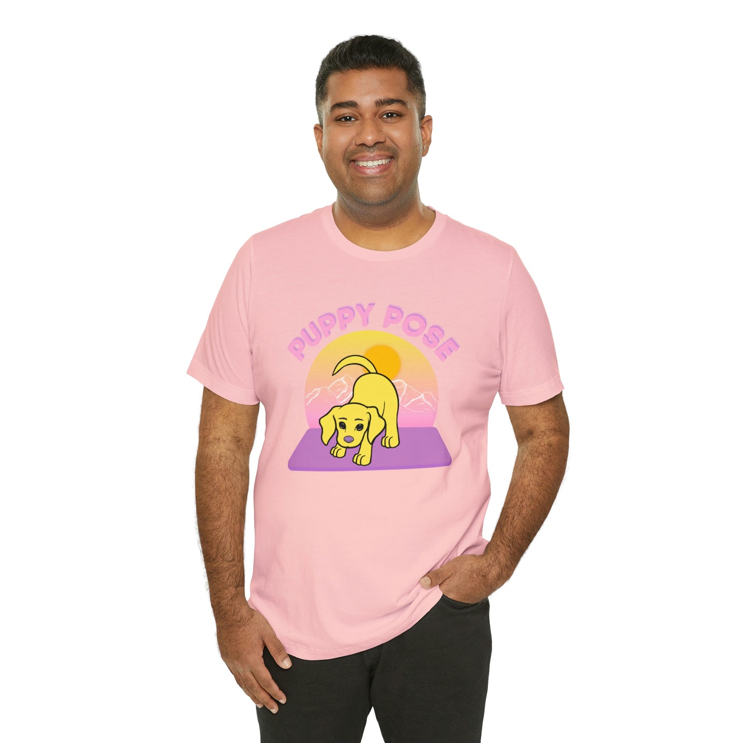 Puppy Pose with Yogi the Rescue Puppy Yoga Mascot Mountain Seen Unisex Classic Tee