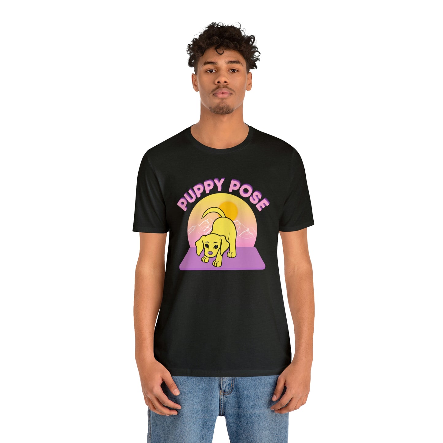 Puppy Pose with Yogi the Rescue Puppy Yoga Mascot Mountain Seen Unisex Classic Tee