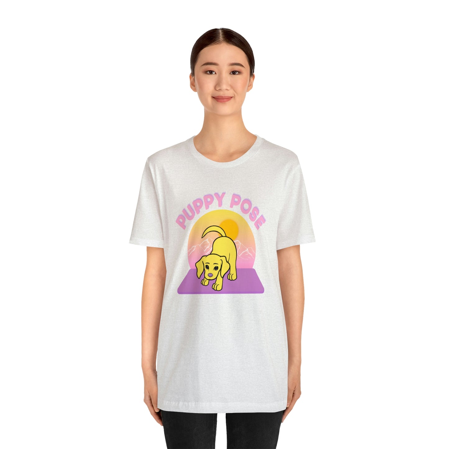 Puppy Pose with Yogi the Rescue Puppy Yoga Mascot Mountain Seen Unisex Classic Tee