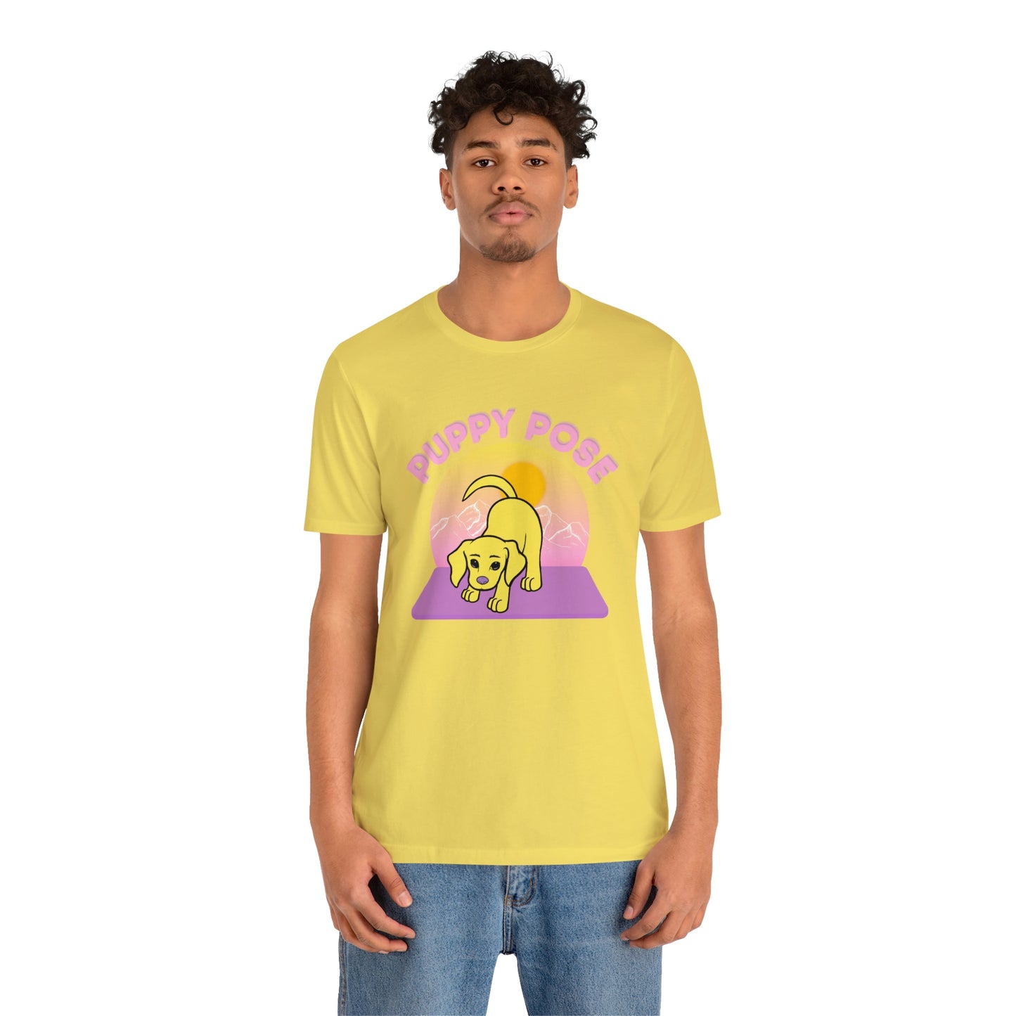 Puppy Pose with Yogi the Rescue Puppy Yoga Mascot Mountain Seen Unisex Classic Tee