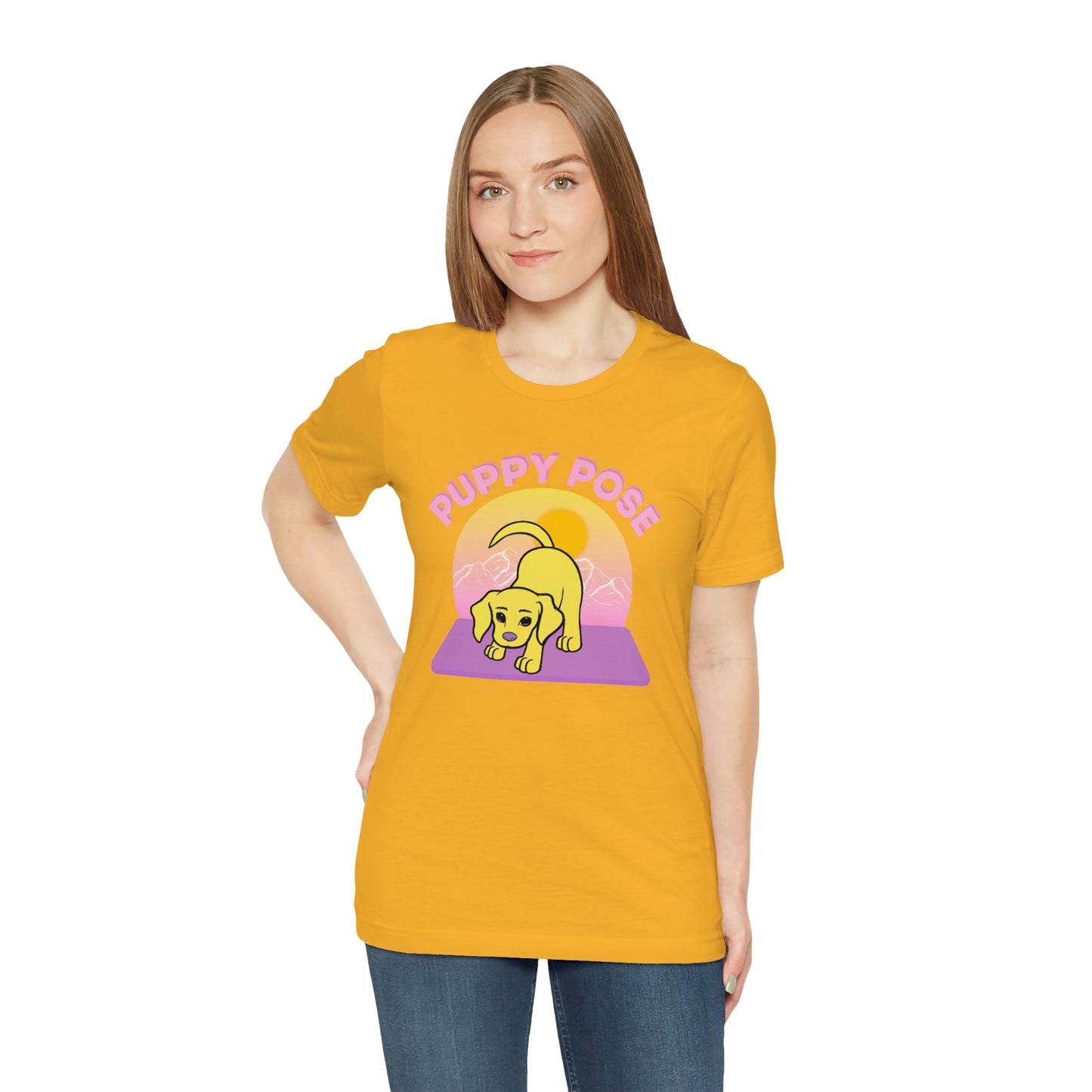 Puppy Pose with Yogi the Rescue Puppy Yoga Mascot Mountain Seen Unisex Classic Tee