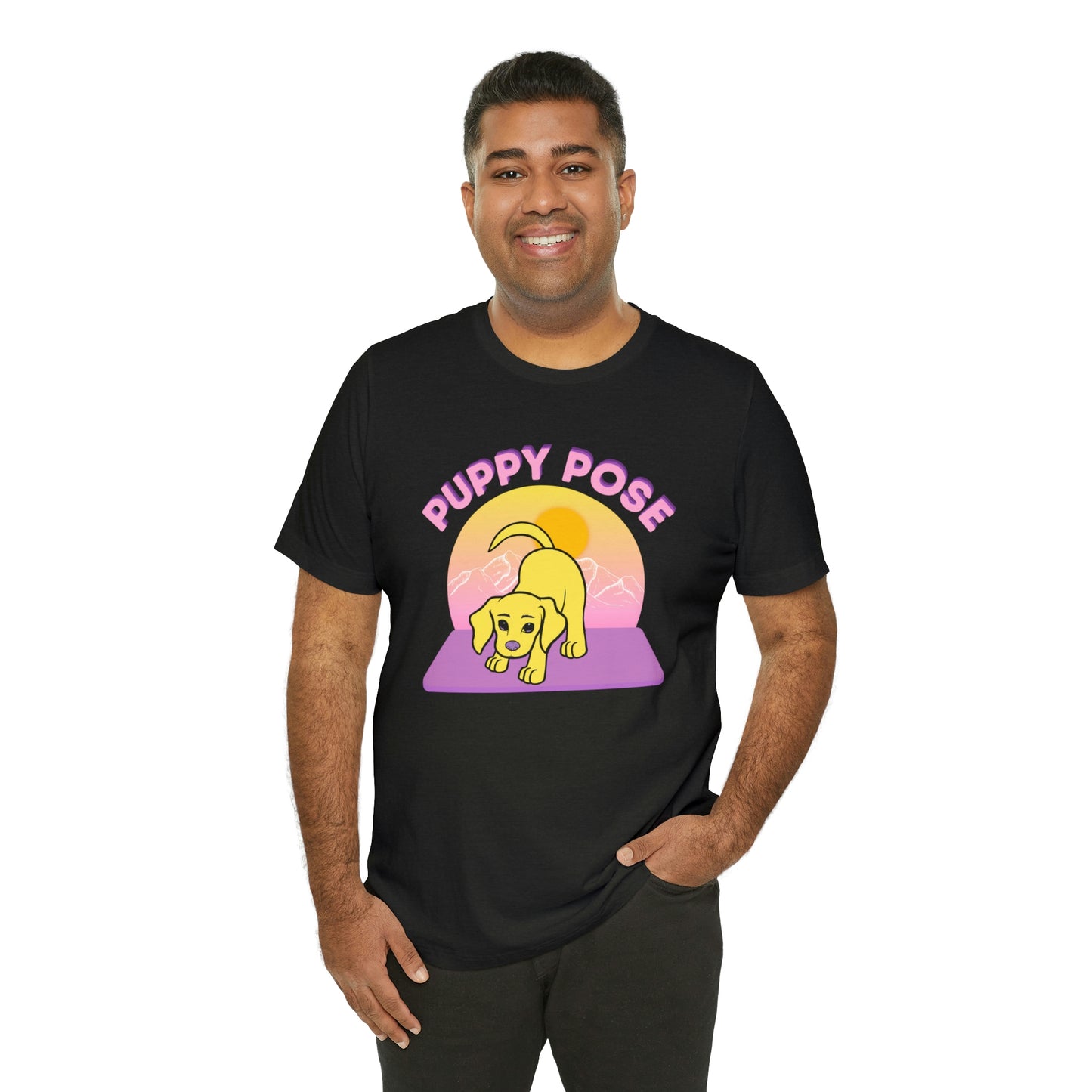 Puppy Pose with Yogi the Rescue Puppy Yoga Mascot Mountain Seen Unisex Classic Tee