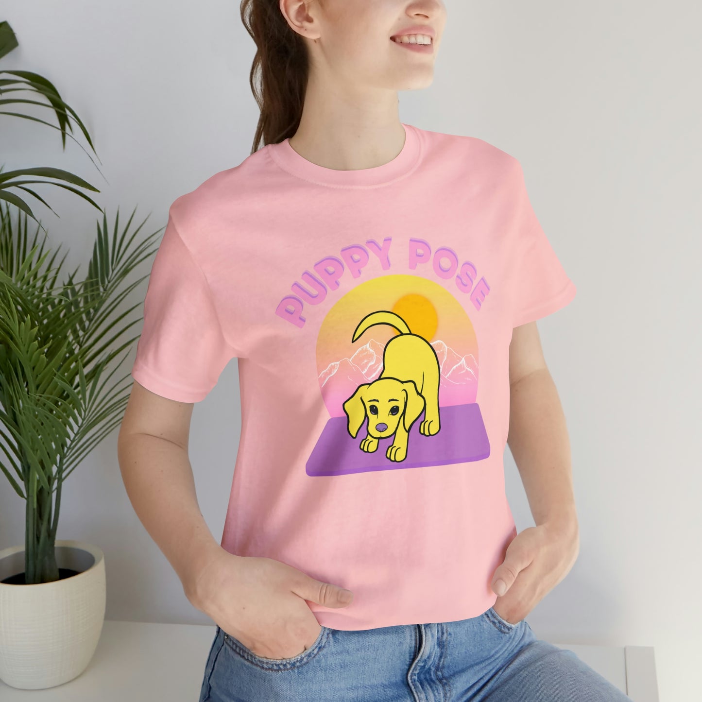 Puppy Pose with Yogi the Rescue Puppy Yoga Mascot Mountain Seen Unisex Classic Tee