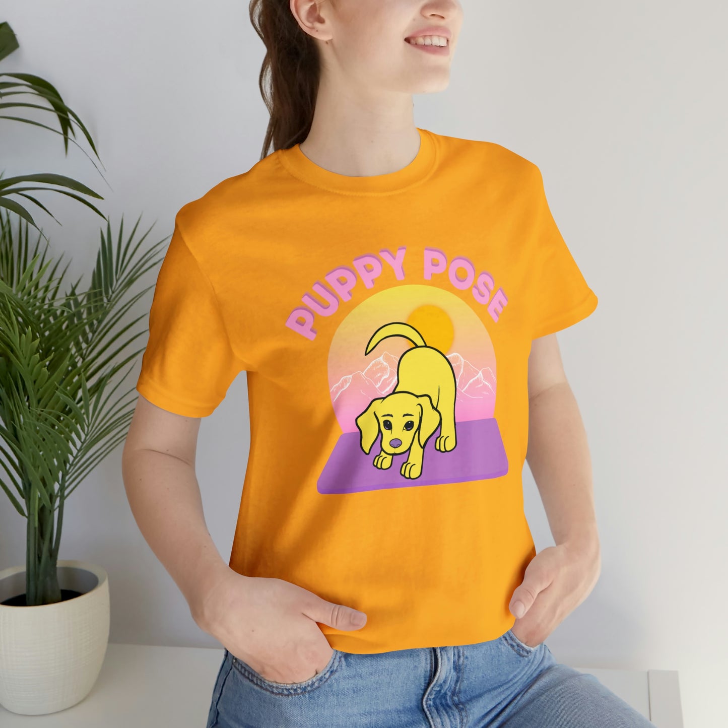 Puppy Pose with Yogi the Rescue Puppy Yoga Mascot Mountain Seen Unisex Classic Tee